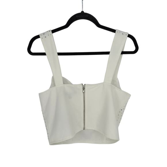 Lulus New! Lively Sparkle White Rhinestone Crop Tank Top Sleevelss Party Vacay L - Picture 4 of 8